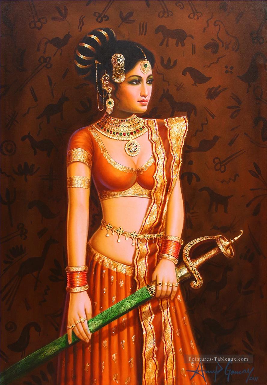 La dame à l’épée Inde Peintures à l'huile